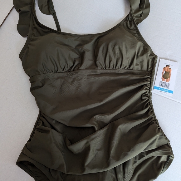 INTO THE BLEU Olive Green Swimsuit one piece XL NWT - Picture 2 of 12